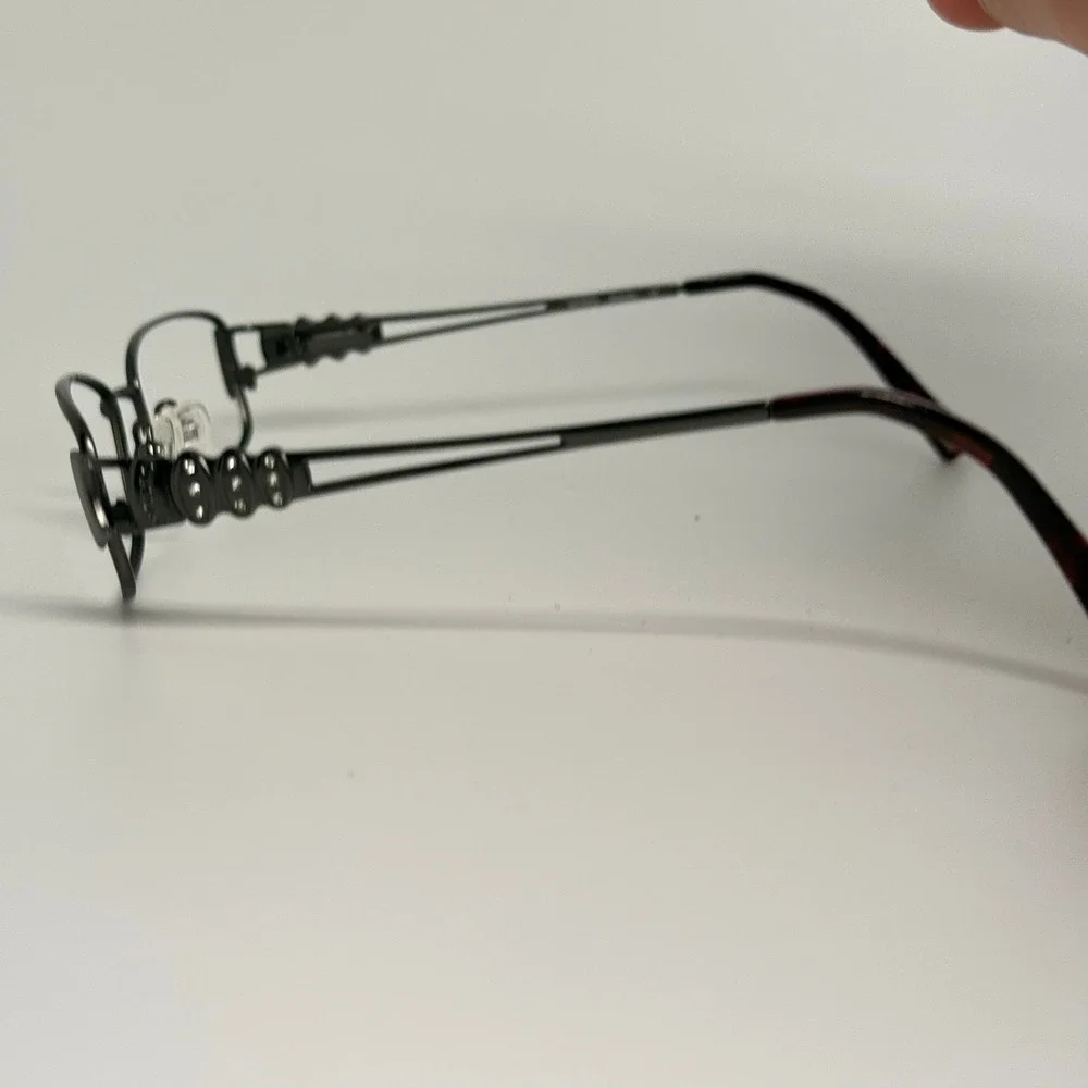 Gunmetal Metal Rectangular Eyeglass Frames Rhinestone Temple Details 51-17-135